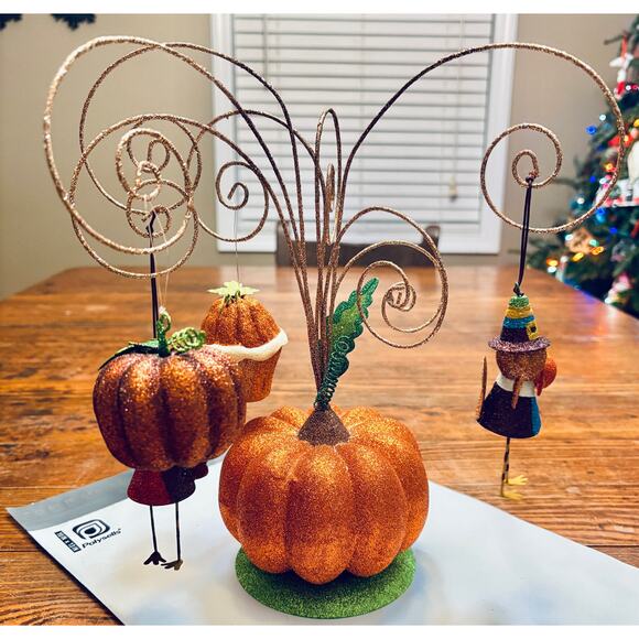 Pier One Glitter Pumpkin Ornament Tree Fall Thanksgiving Centerpiece 12”T - Picture 1 of 8